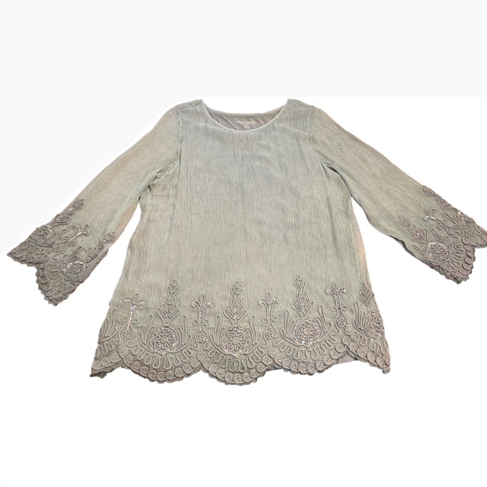 Soft Surroundings 100% Silk Embroidered  Beaded Tunic Top Womens Size Medium
